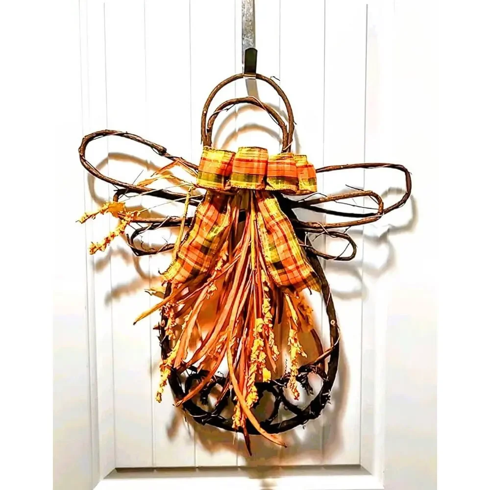 Handmade Grapevine Fall Autumn Thanksgiving Angel Wreath Door Decor 23